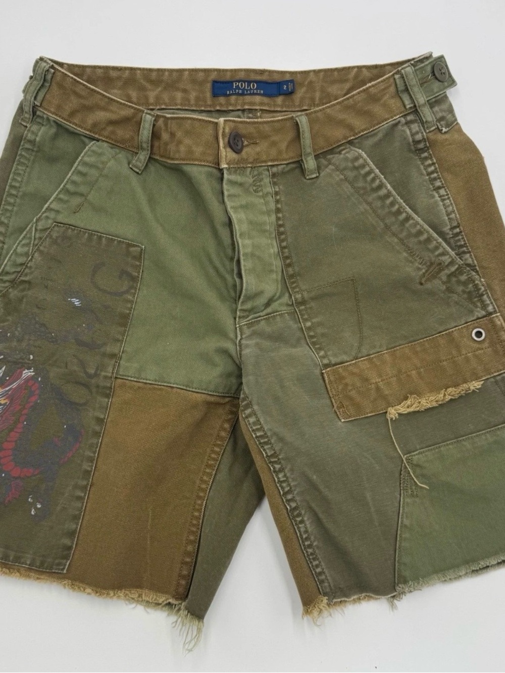 Ralph Lauren Green and Brown Patchwork Cargo Shorts